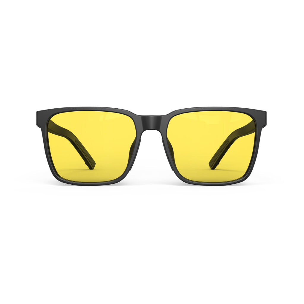 A Front view of Gloojo Sun Boost Classic Square Yellow Lens Screen Glasses – Black