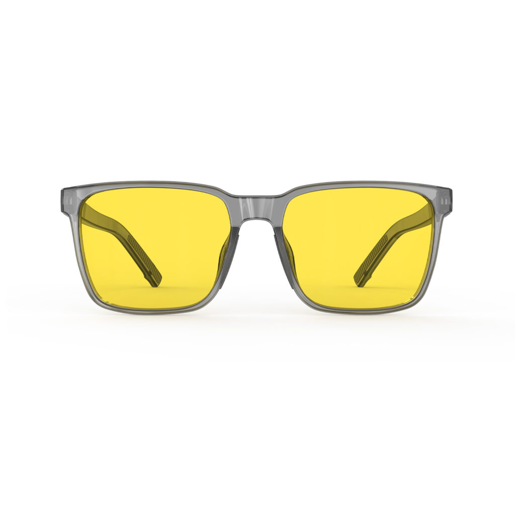 A Front view of Gloojo Sun Boost Classic Square Yellow Lens Screen Glasses – Grey