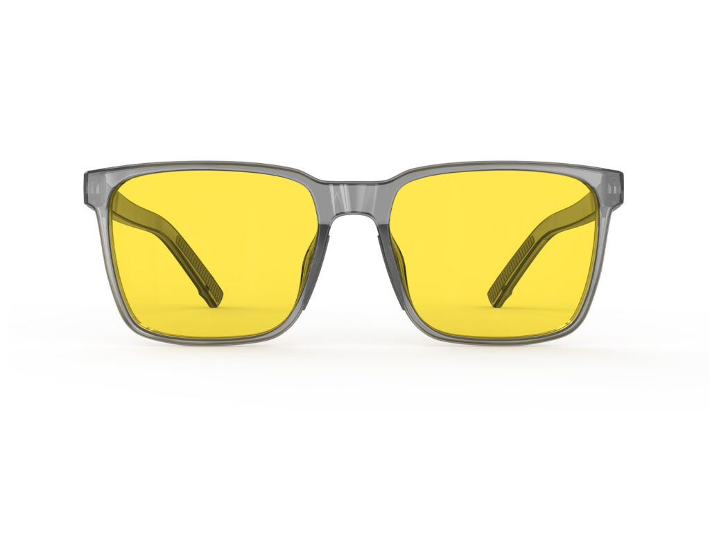 A Front view of Gloojo Sun Boost Classic Square Yellow Lens Screen Glasses – Grey