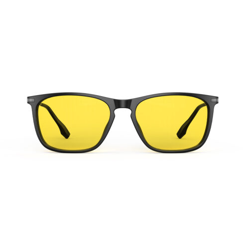 A Front view of Gloojo Sun Boost Yellow Lens Rectangle Screen Glasses – Black Gunmetal