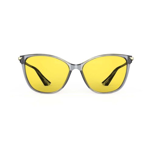 A Front view of Gloojo Sun Boost Yellow Lens Cat Eye Screen Glasses – Grey Gold