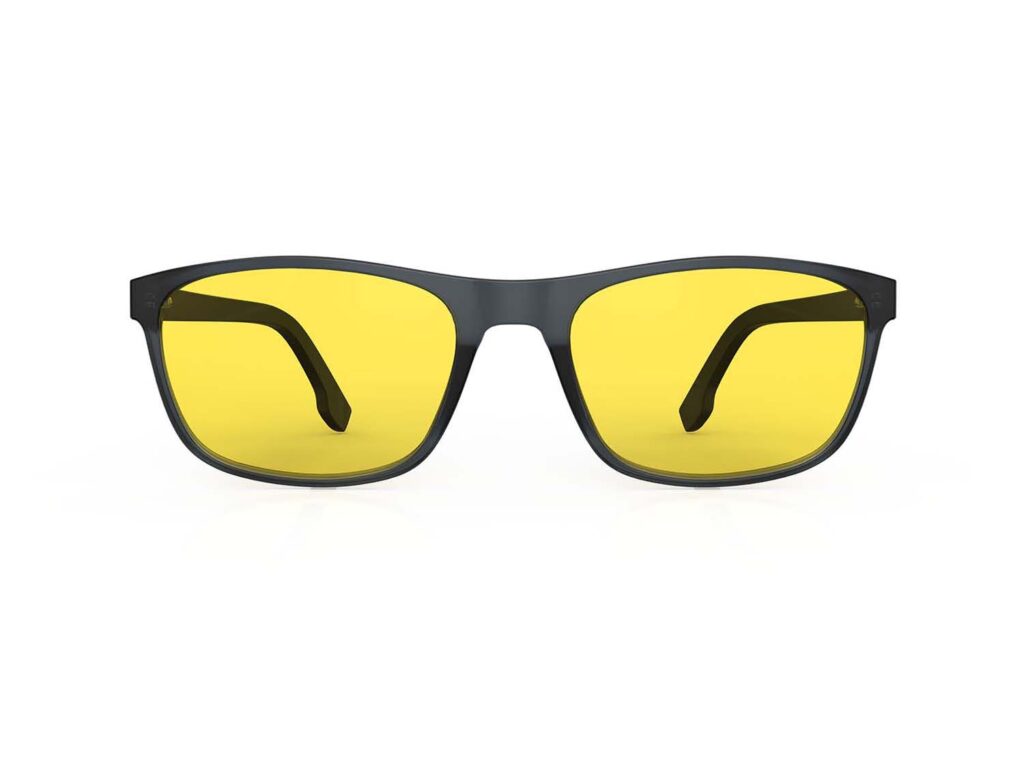 A Front view of Gloojo Sun Boost Yellow Lens Rectangle Screen Glasses – Black