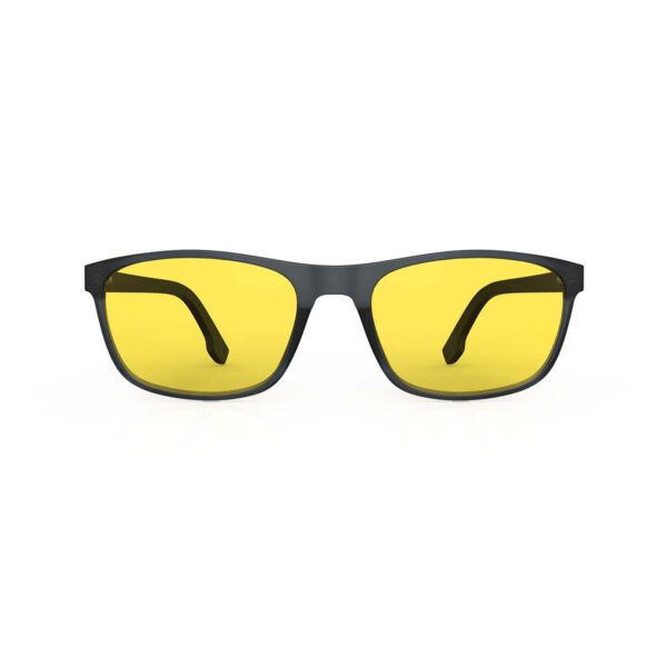 A Front view of Gloojo SunBoost Yellow Lens Rectangle Screen Glasses – Black