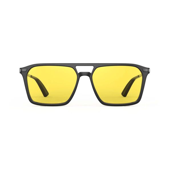 A Front view of Gloojo SunBoost Yellow Lens Square Aviator Screen Glasses – Black Gunmetal