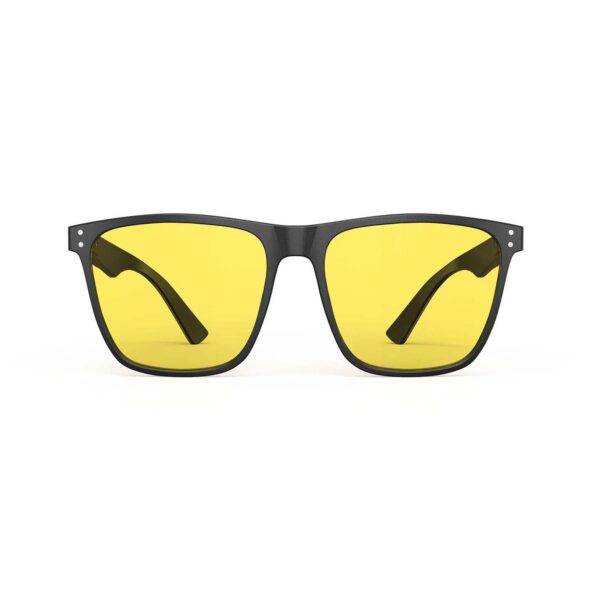 A Front view of Gloojo SunBoost Yellow Lens Square Screen Glasses – Black