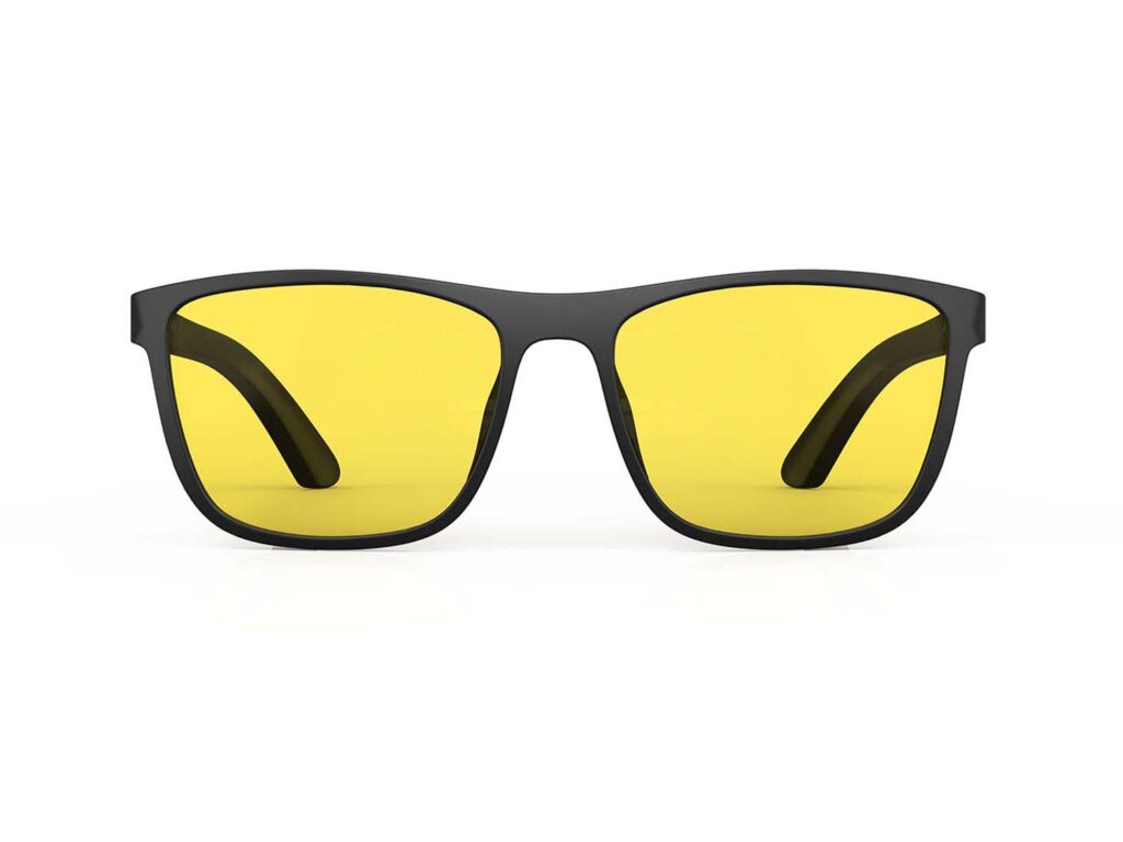A Front view of Gloojo Sun Boost Yellow Lens wayfarer Screen Glasses – Black