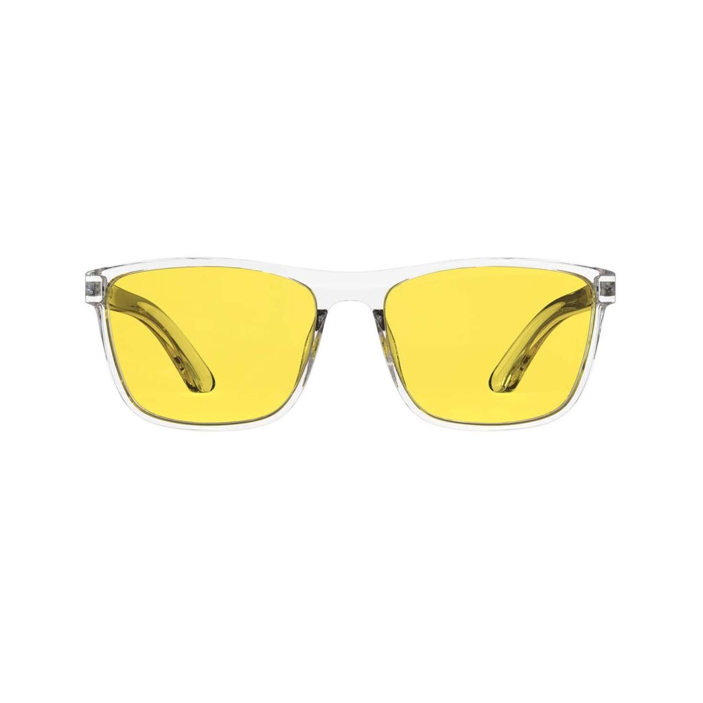 A Front view of Gloojo Sun Boost Yellow Lens wayfarer Screen Glasses – CLear