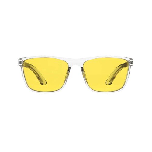 A Front view of Gloojo Sun Boost Yellow Lens wayfarer Screen Glasses – CLear