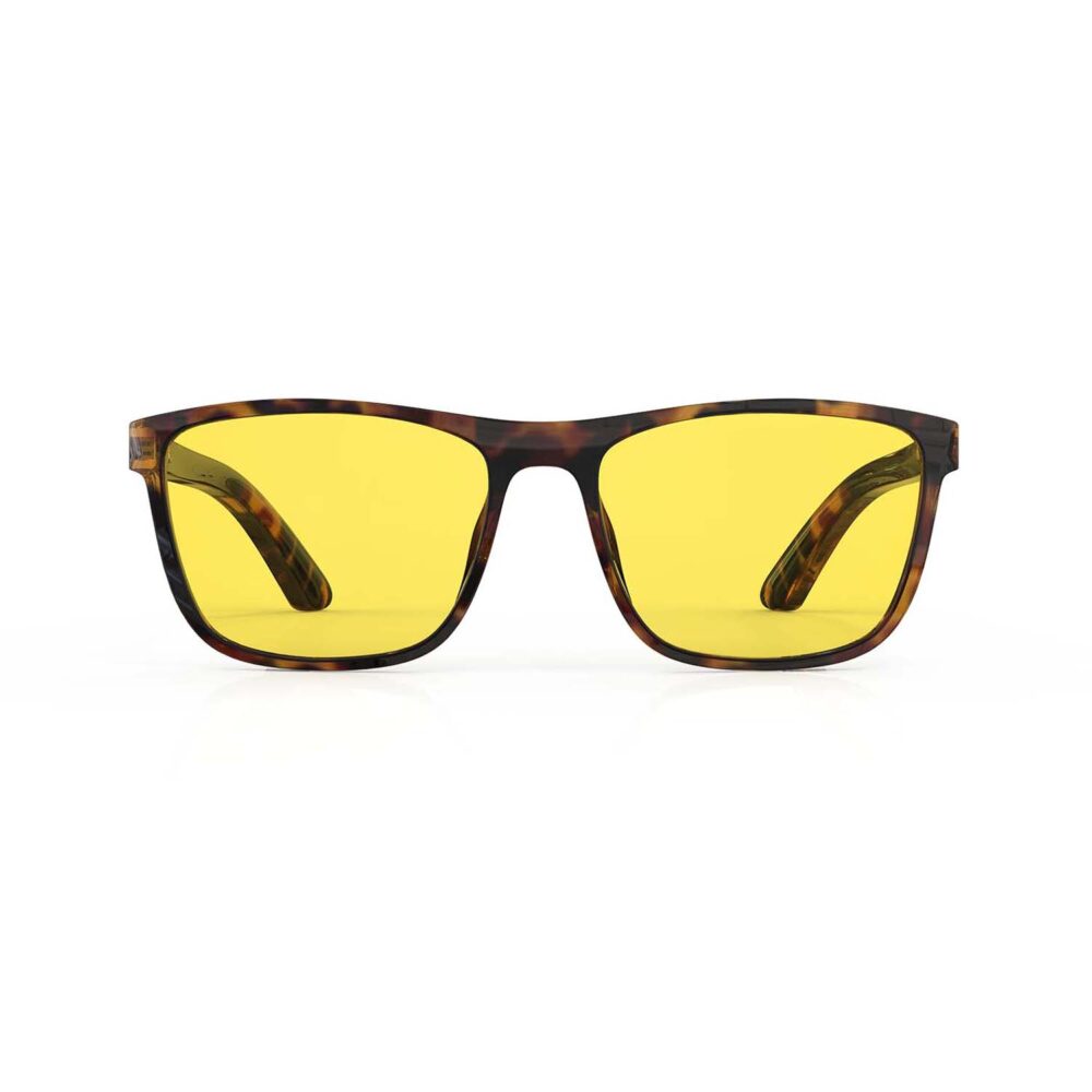 A Front view of Gloojo Sun Boost Yellow Lens wayfarer Screen Glasses – Tortoiseshell