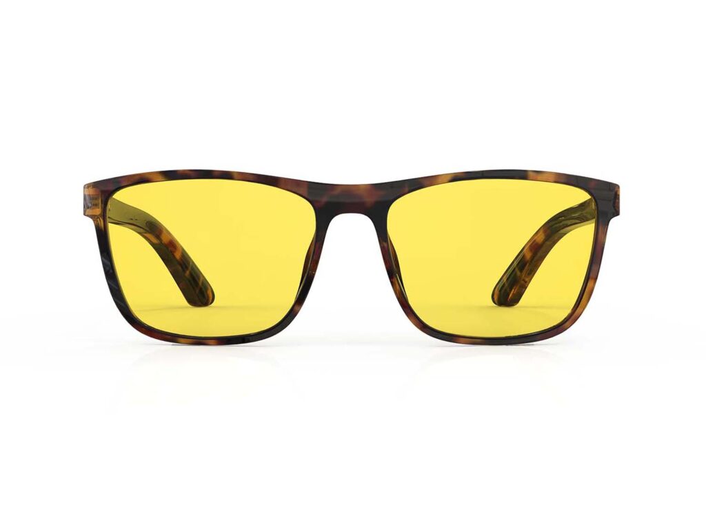 A Front view of Gloojo Sun Boost Yellow Lens wayfarer Screen Glasses – Tortoiseshell