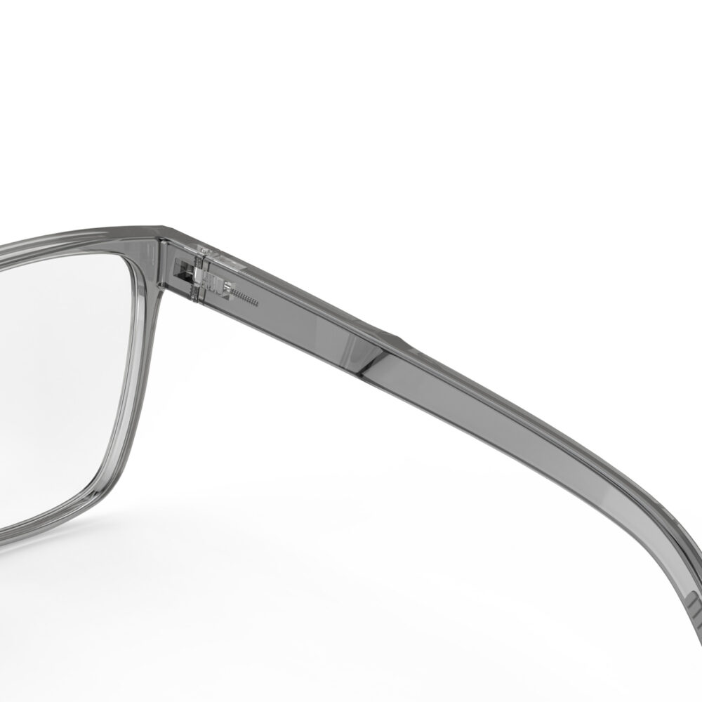 A Hinge closeup of Clear Pro Classic Square Tansparent Computer and Gaming Glasses - Grey