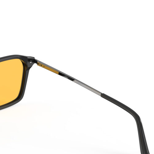 A Hinge closeup of Gloojo Amber Shield Amber Lens Square Aviator Light Sensitivity Glasses – Black Gunmetal-1