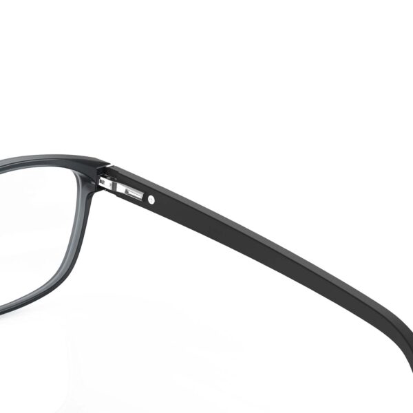 A Hinge closeup of Gloojo ClearPro Transparent Lens Rectangle Computer and Gaming Glasses – Black