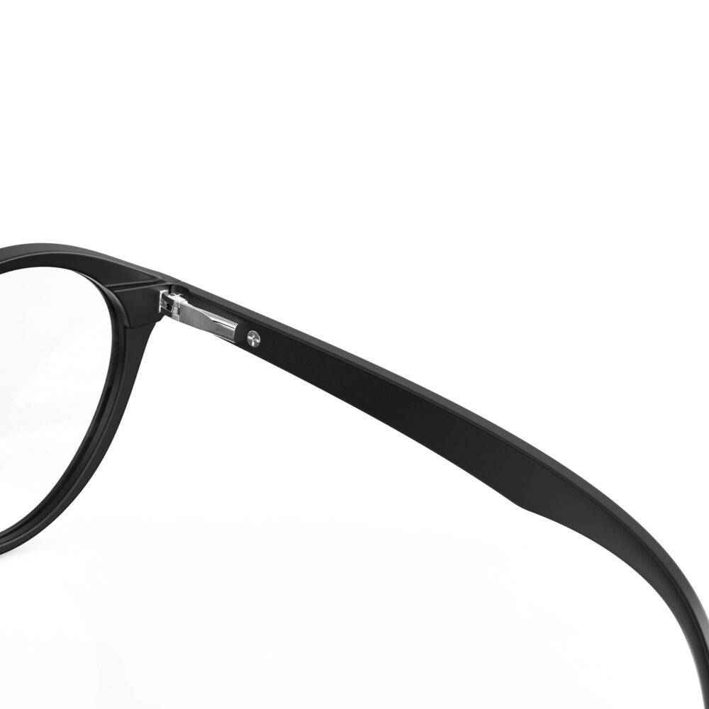 A Hinge closeup of Gloojo ClearPro Transparent Lens Round Computer and Gaming Glasses – Black A Hinge closeup of Gloojo Clear Pro Transparent Lens Round Computer and Gaming Glasses – Black