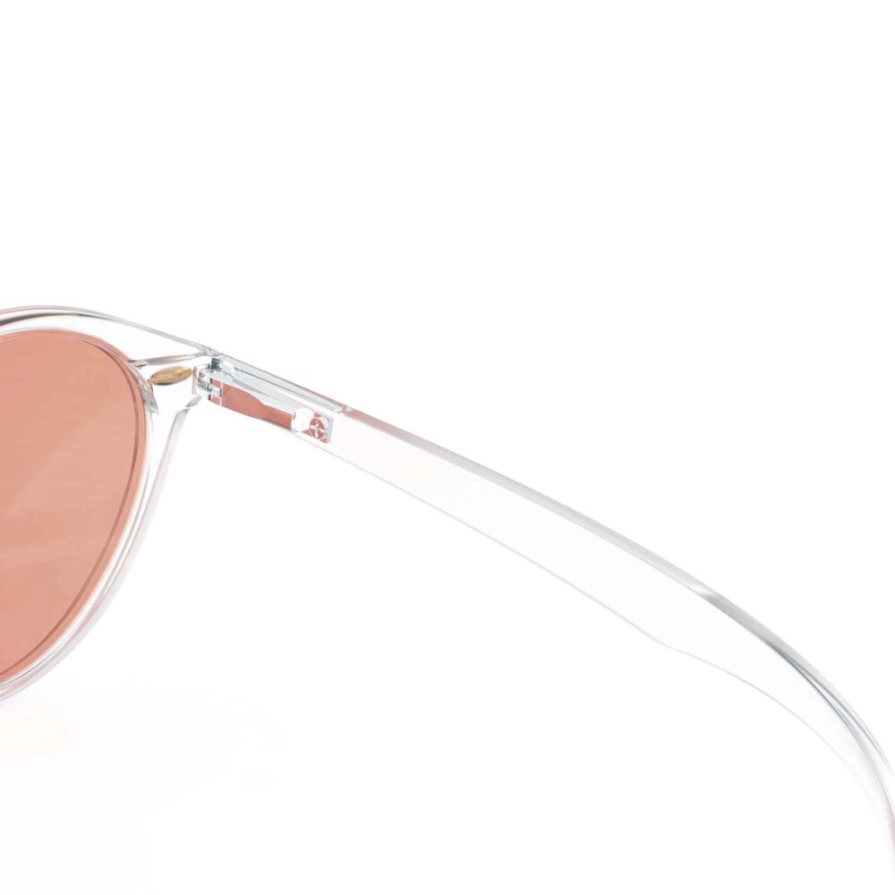 A Hinge closeup of Gloojo Rose Relief Rose Lens Round Migraine Glasses – Clear A Hinge closeup of Gloojo Rose Relief Rose Lens Round Migraine Glasses – Clear