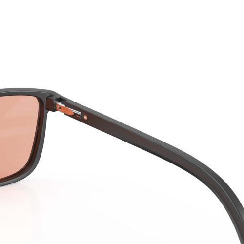 A Hinge closeup of Gloojo Rose Relief Rose Lens wayfarer Migraine Glasses – Black