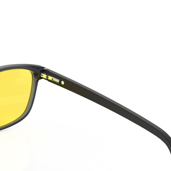 A Hinge closeup of Gloojo SunBoost Yellow Lens Rectangle Screen Glasses – Black