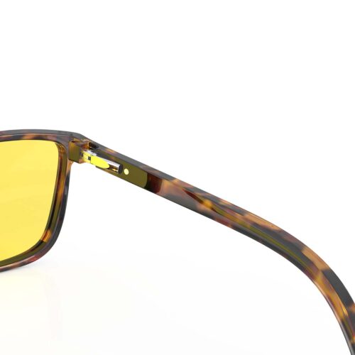 A Hinge closeup of Gloojo Sun Boost Yellow Lens wayfarer Screen Glasses – Tortoiseshell