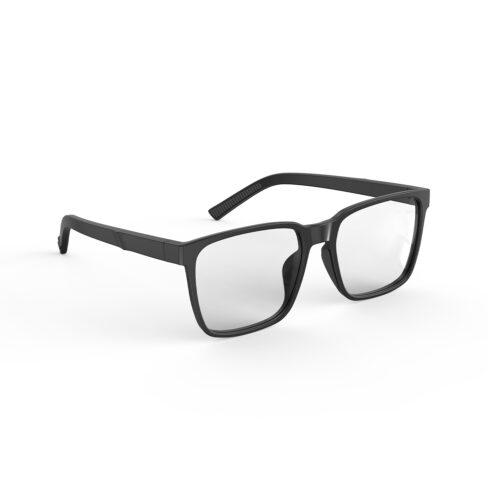 A Right side view of Clear Pro Classic Square Tansparent Computer and Gaming Glasses - Black