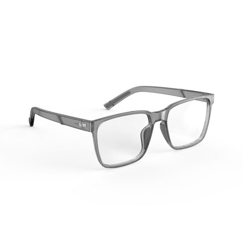 A Right side view of Clear Pro Classic Square Tansparent Computer and Gaming Glasses - Grey