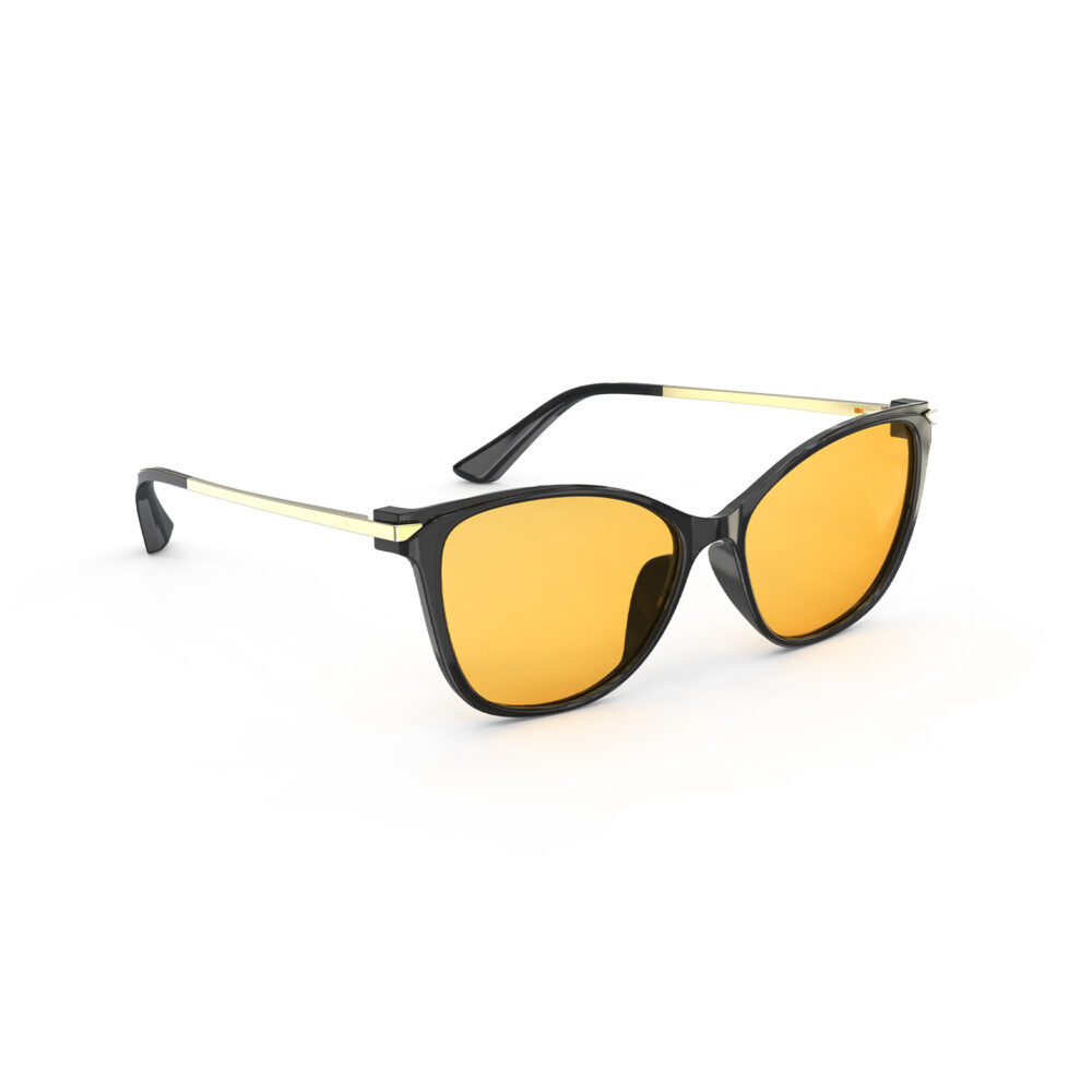 A Right side view of Gloojo Amber Shield Amber Lens Cat Eye Light Sensitivity Glasses – Black Gold-1 A Right side view of Gloojo Amber Shield Amber Lens Cat Eye Light Sensitivity Glasses – Black Gold-1