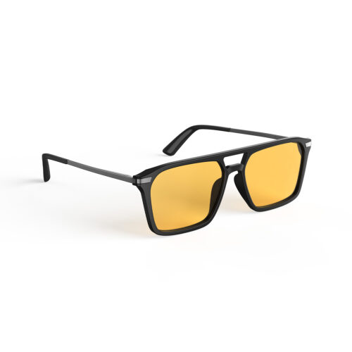 A Right side view of Gloojo Amber Shield Amber Lens Square Aviator Light Sensitivity Glasses – Black Gunmetal-1
