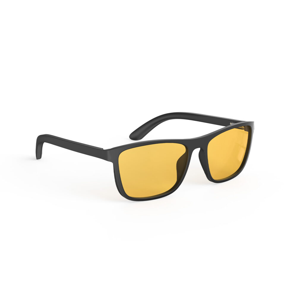 A Right side view of Gloojo Amber Shield Amber Lens wayfarer Light Sensitivity Glasses – Black-1