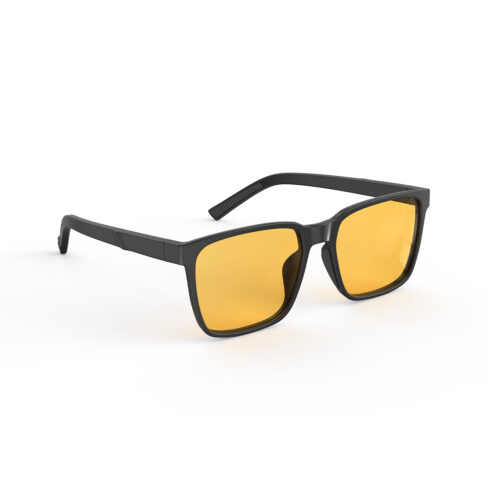 A Right side view of Gloojo Amber Shield Classic Square Light Sensitivity Glasses - Blac-1