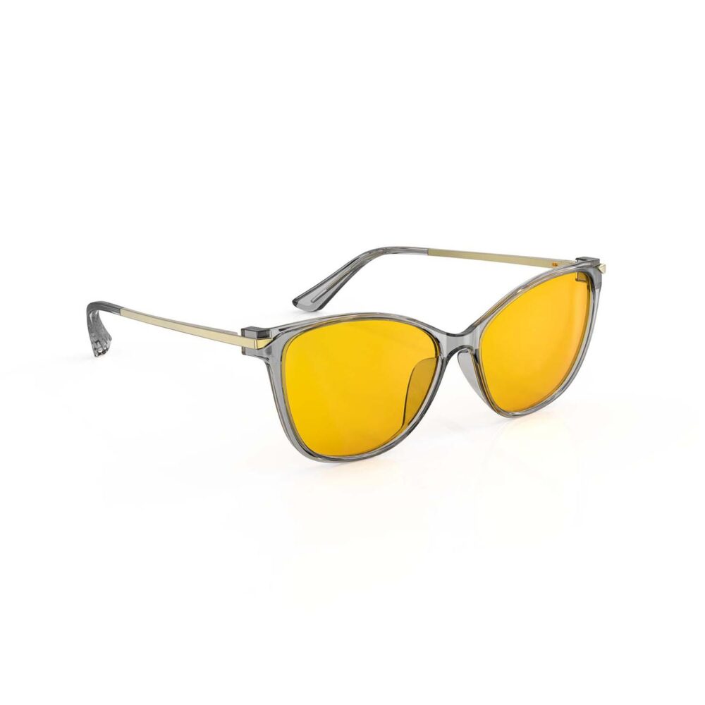 A Right side view of Gloojo AmberShield Amber Lens Cat Eye Light Sensitivity Glasses – Grey Gold A Right side view of Gloojo Amber Shield Amber Lens Cat Eye Light Sensitivity Glasses – Grey Gold