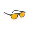 A Right side view of Gloojo AmberShield Amber Lens Rectangle Light Sensitivity Glasses – Black