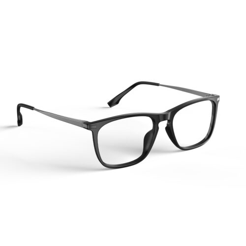 A Right side view of Gloojo Clear Pro Transparent Lens Rectangle Computer and Gaming Glasses – Black Gunmetal