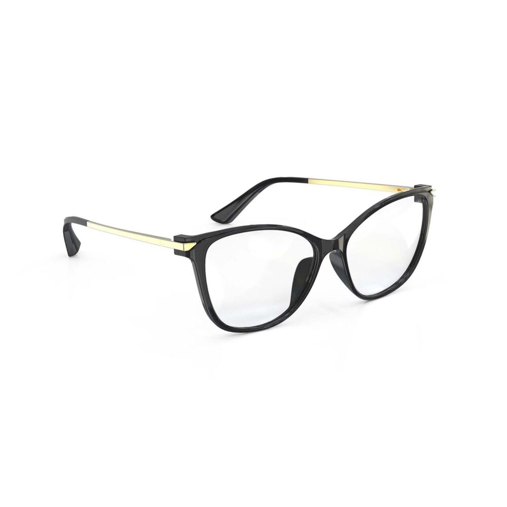 A Right side view of Gloojo ClearPro Transparent Lens Cat Eye Computer and Gaming Glasses – Black Gold A Right side view of Gloojo Clear Pro Transparent Lens Cat Eye Computer and Gaming Glasses – Black Gold