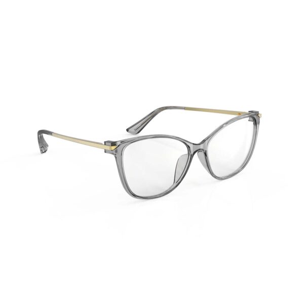 A Right side view of Gloojo ClearPro Transparent Lens Cat Eye Computer and Gaming Glasses – Grey Gold