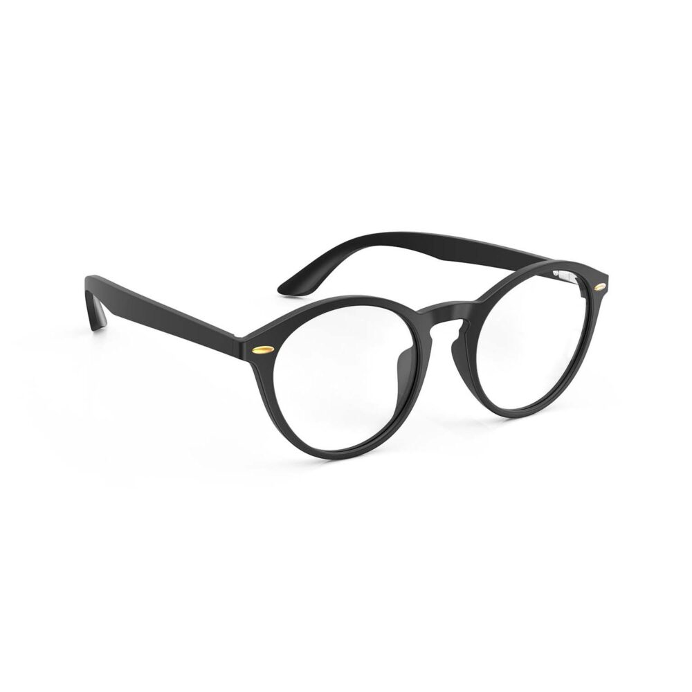 A Right side view of Gloojo ClearPro Transparent Lens Round Computer and Gaming Glasses – Black A Right side view of Gloojo Clear Pro Transparent Lens Round Computer and Gaming Glasses – Black