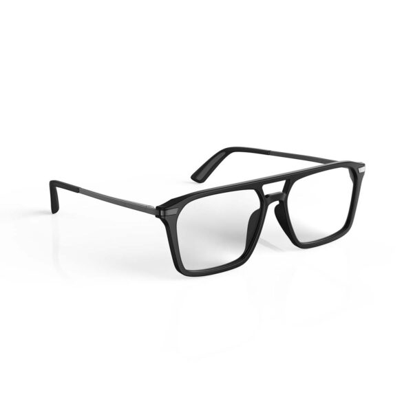 A Right side view of Gloojo ClearPro Transparent Lens Square Aviator Computer and Gaming Glasses – Black Gunmetal