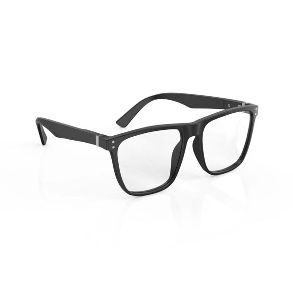 A Right side view of Gloojo ClearPro Transparent Lens Square Computer and Gaming Glasses – Black