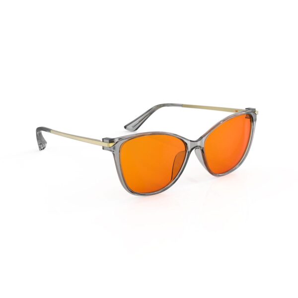 A Right side view of Gloojo NightEase Orange Lens Cat Eye Sleep Glasses-grey gold