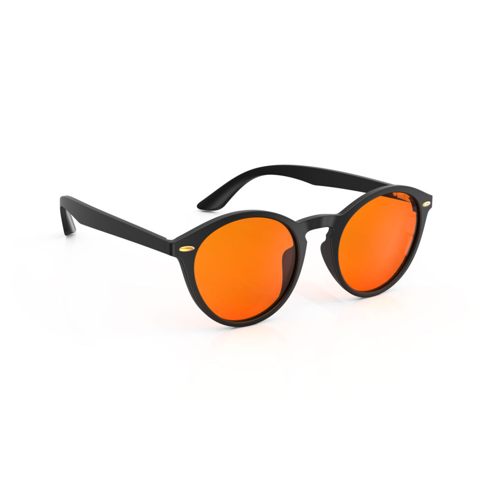 A Right side view of Gloojo Night Ease Orange Lens Round Sleep Glasses – Black