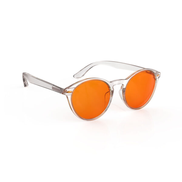 A Right side view of Gloojo NightEase Orange Lens Round Sleep Glasses – clear