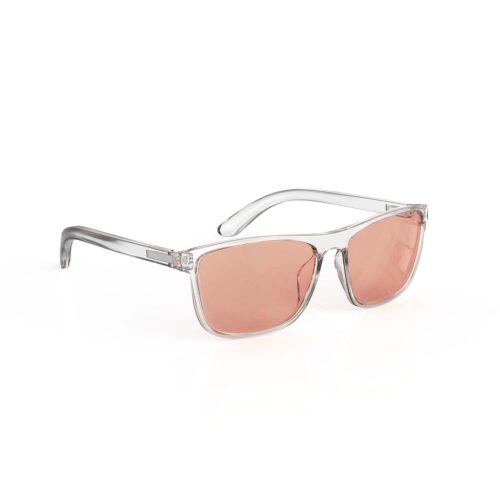 A Right side view of Gloojo Rose Relief Rose Lens wayfarer Migraine Glasses – CLear