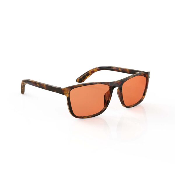 A Right side view of Gloojo RoseRelief Rose Lens wayfarer Migraine Glasses - Tortoiseshell