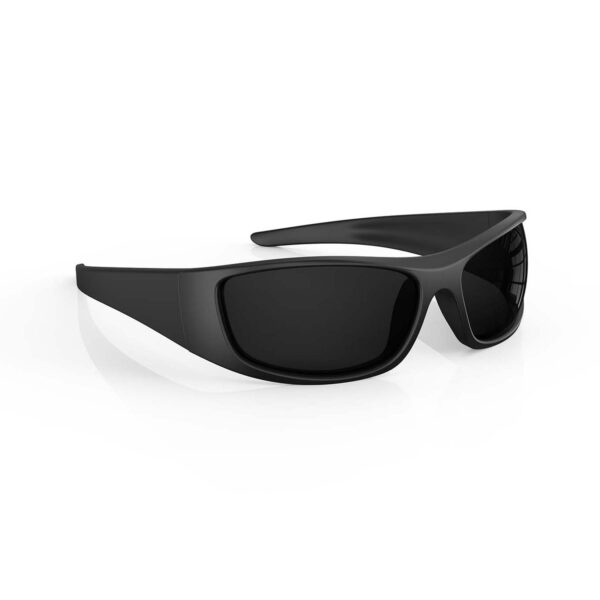 A Right side view of Gloojo ShadeMaster Black Lens Warp Around Sunglasses – Black