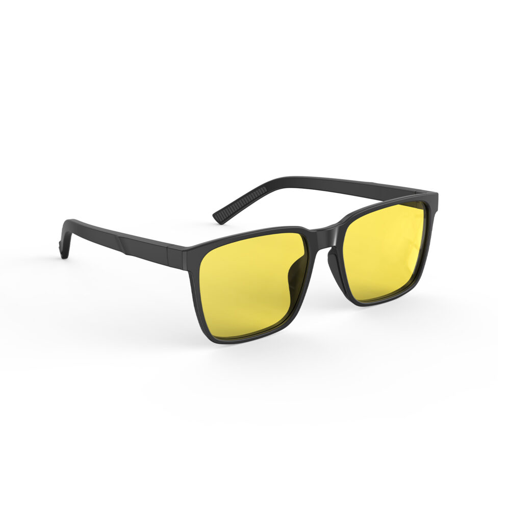A Right side view of Gloojo Sun Boost Classic Square Yellow Lens Screen Glasses – Black A Right side view of Gloojo Sun Boost Classic Square Yellow Lens Screen Glasses – Black