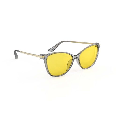 A Right side view of Gloojo Sun Boost Yellow Lens Cat Eye Screen Glasses – Grey Gold