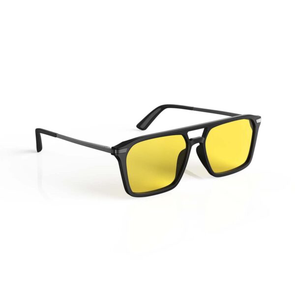 A Right side view of Gloojo SunBoost Yellow Lens Square Aviator Screen Glasses – Black Gunmetal