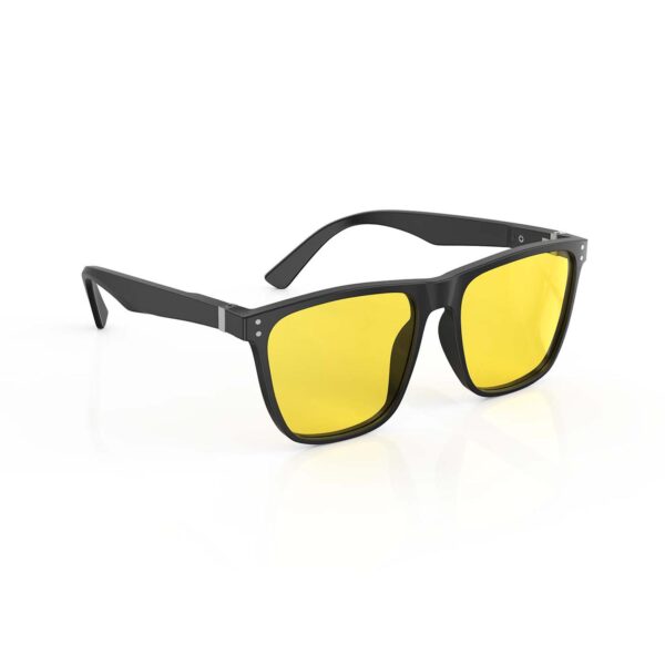 A Right side view of Gloojo SunBoost Yellow Lens Square Screen Glasses – Black