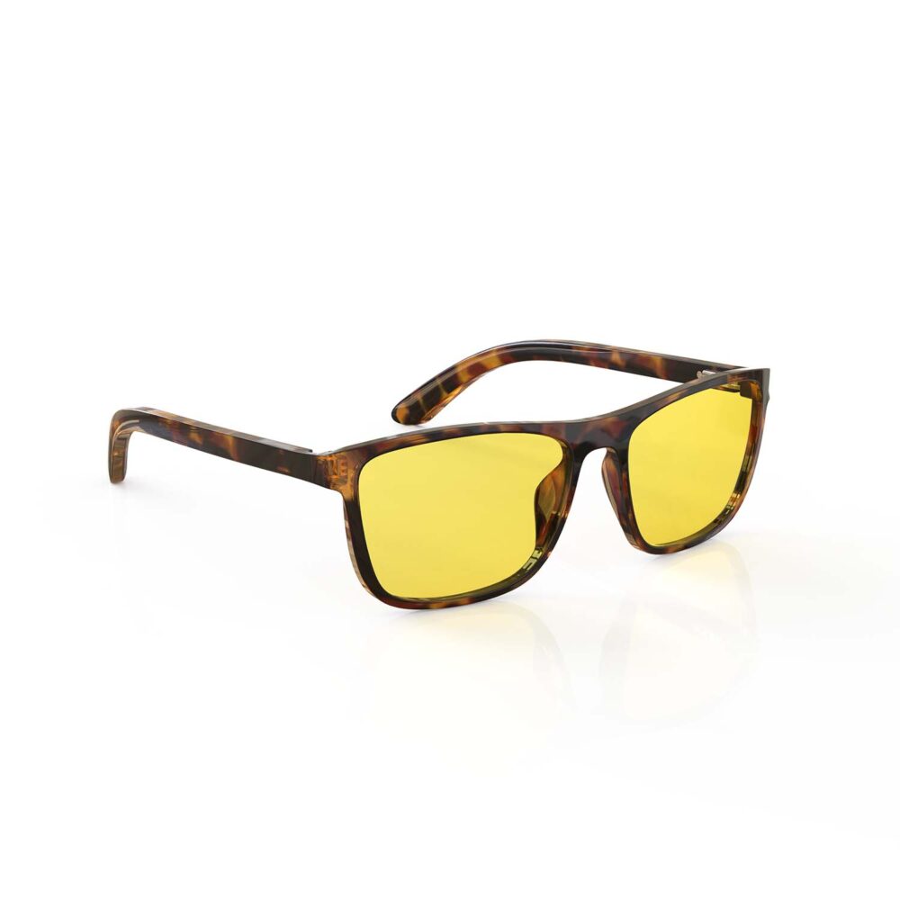 A Right side view of Gloojo Sun Boost Yellow Lens wayfarer Screen Glasses – Tortoiseshell