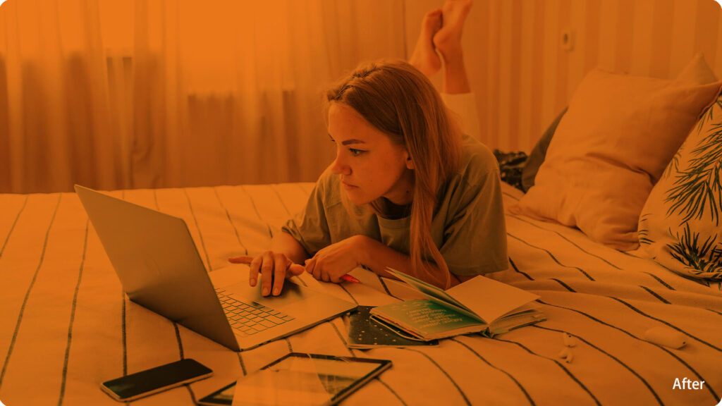 After Wearing Orange Lens Glasses Reduced blue light exposure for greater eye comfort and relaxation during daily screen use and help to sleep well