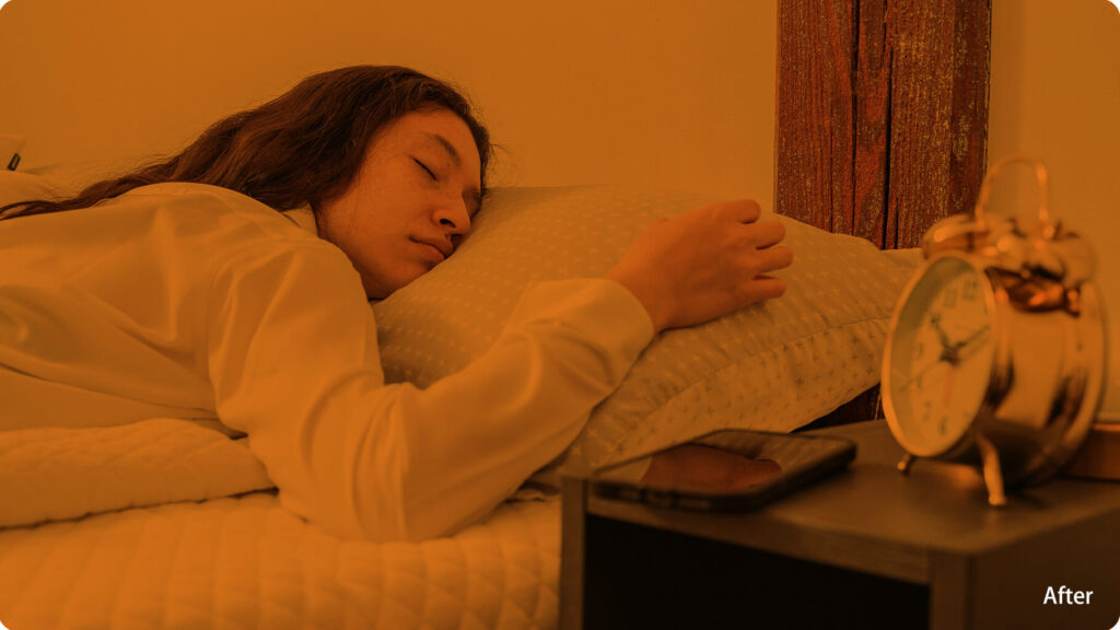 After Wearing Orange Lens Glasses Reduced blue light exposure for greater eye comfort and relaxation during evening screen use and help to sleep deeply