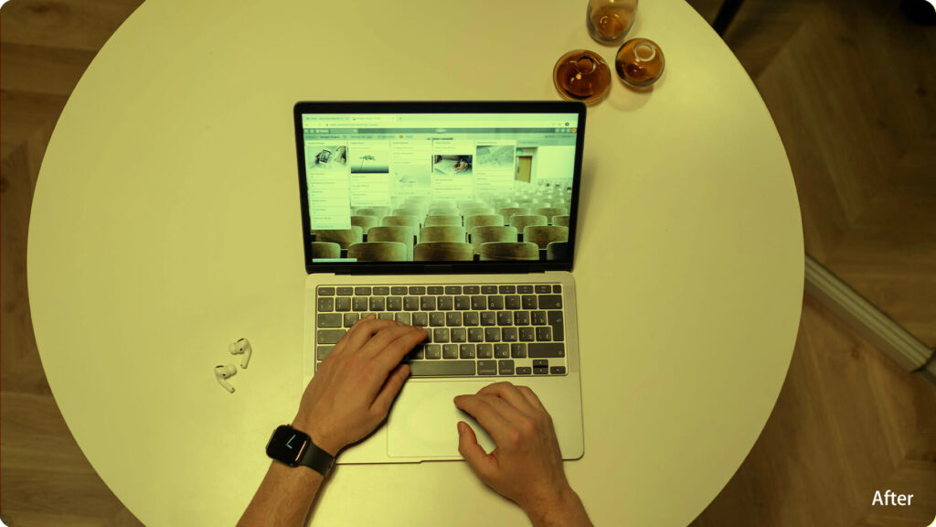 After Wearing Yellow Lens Glasses Enhanced visual comfort and reduced eye strain for daytime screen activities like working in cafe